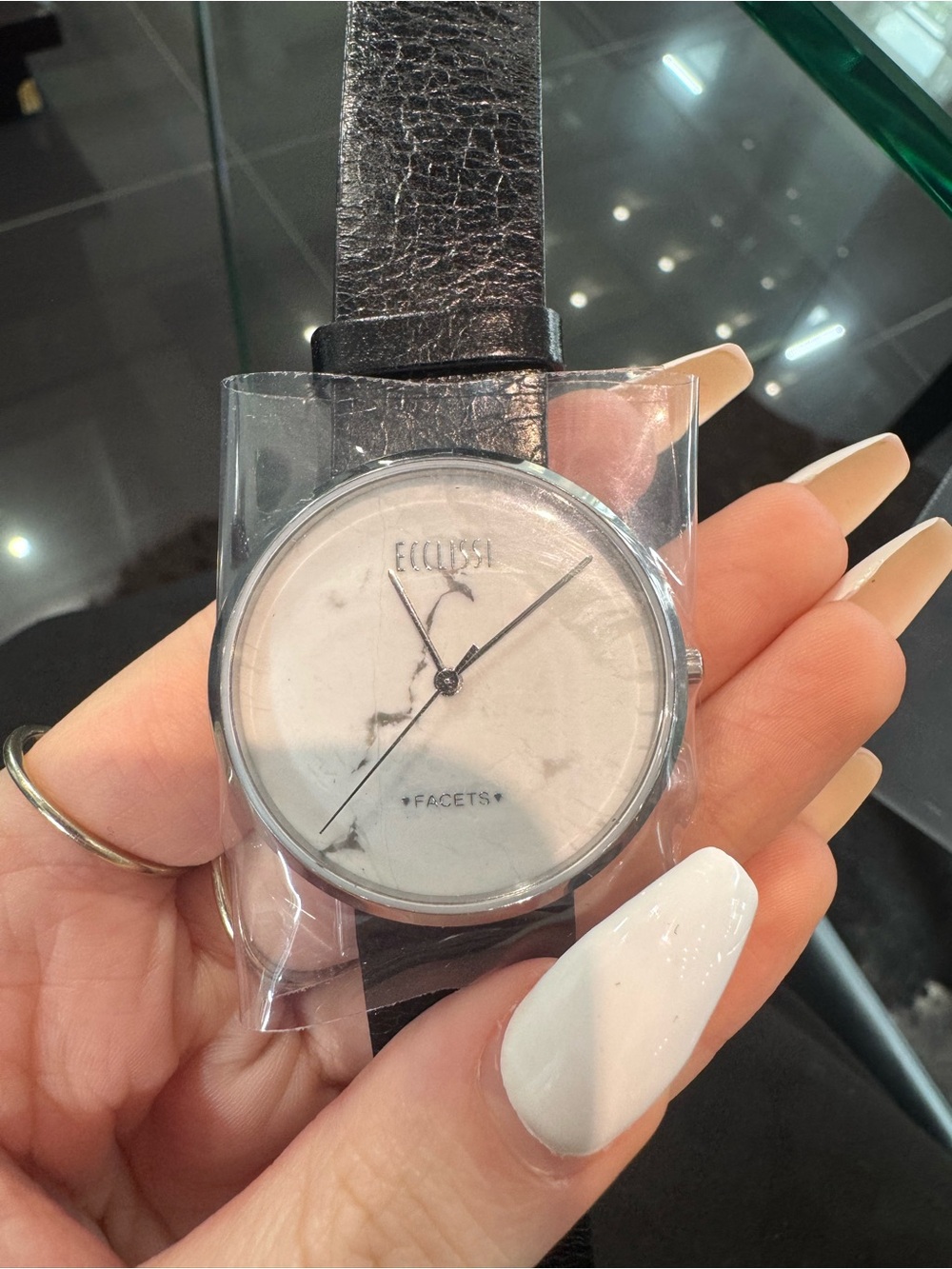 NEW Ecclissi Facets Sterling Silver White Marble Dial Watch